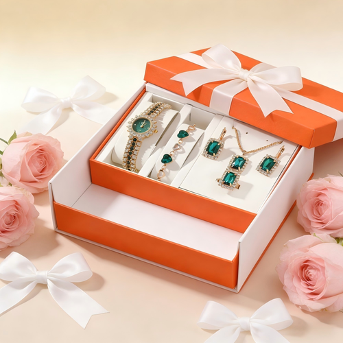 Elegant Green Watch & Jewelry Gift Set – 5pcs Boxed for Women