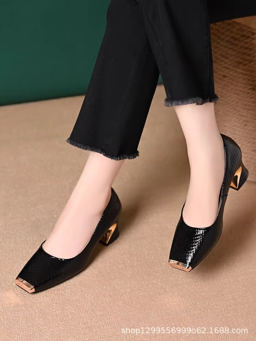 Elegant French Snake Skin Pattern Rubber Chunky high Heel