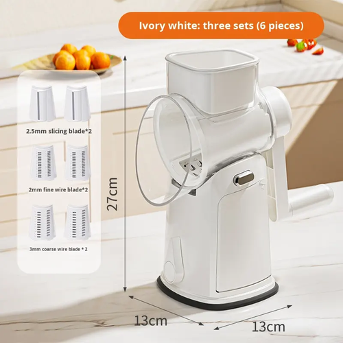 Multifunctional PP Drum Vegetable Slicer Hand-Cranked Fruit Vegetable Tool with Multiple Blade Heads Safe Usage