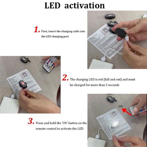 A set of 4 LED strobe lights, 8-color USB rechargeable waterproof RGB lights, suitable for car interior ambient lighting, motorcycle taillights, and rear and front warning lights for various vehicles.