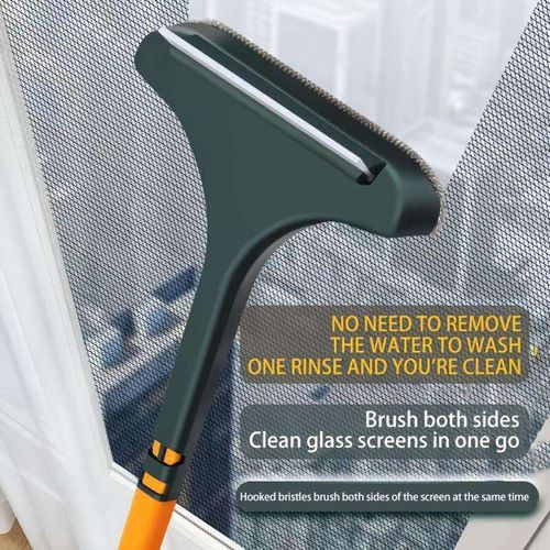 2-in-1 double-sided window cleaning brush with scraper, long handle, suitable for both wet and dry use, an ideal household cleaning tool.