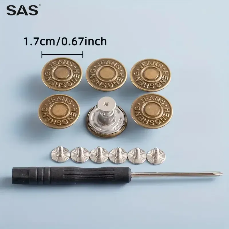 （50 Pcs 1set） Adjustable Metal Jean Snap Tacks ,17 mm No-Sew Nailess Removable Metal Jeans Buttons Replacement Repair Combo Thread Rivets and Screwdrivers