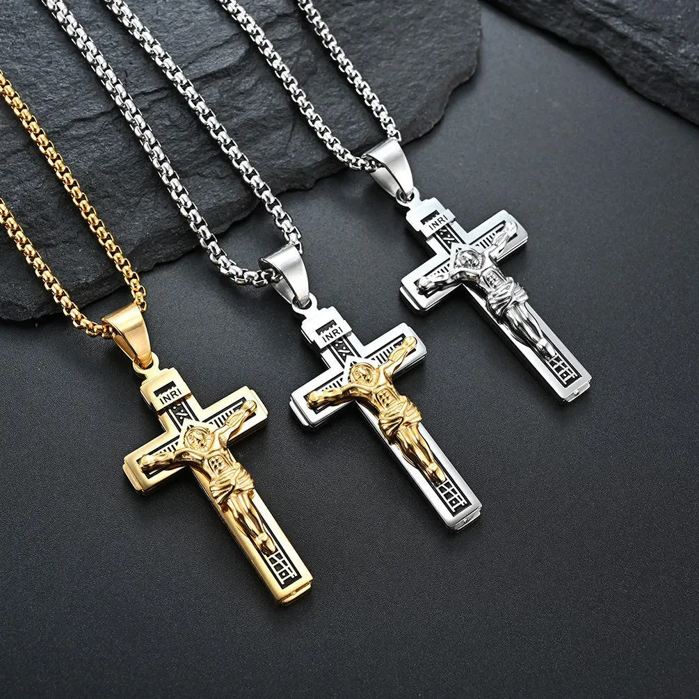 Halo Accessories Stainless Steel Cross Jewelry Sleek Design with Inscriptions Men's Fashion Accessory for Faith-Driven Style Long-Lasting Material