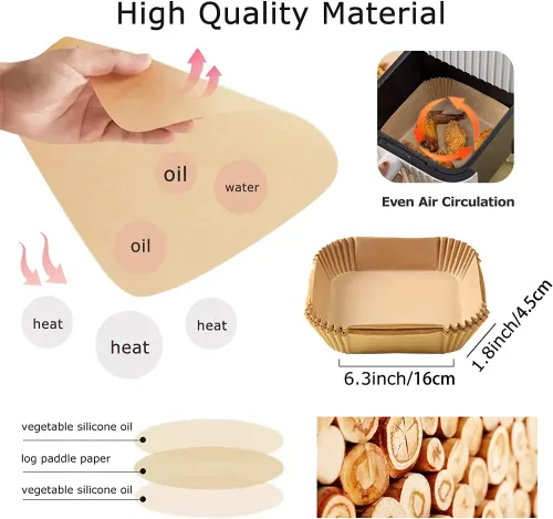 （100pcs 1set）Food Grade Silicone Air Fryer Liners | Unperforated Brown Round Disposable Baking & Cooking Paper | Non-Stick Oil-Proof Easy Cleanup