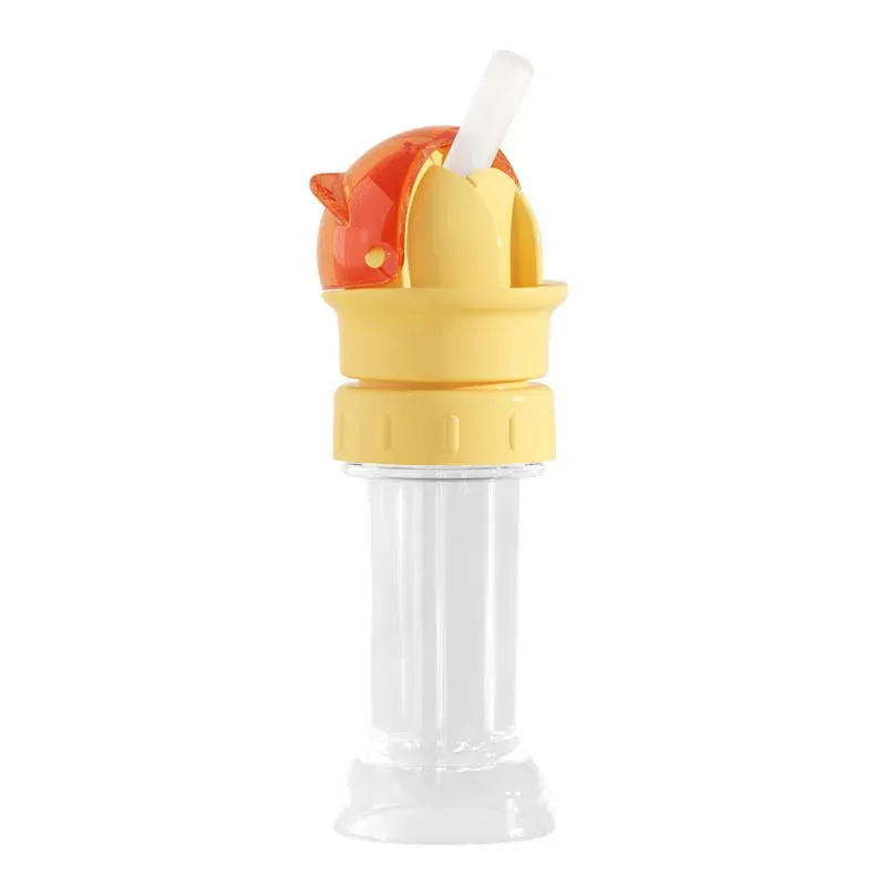 (2PCS 1SET)Portable Baby Cartoon Bottle Straw Kid Water Beverage Bottle Anti-choking Conversion Head With Straw Nozzle Cover