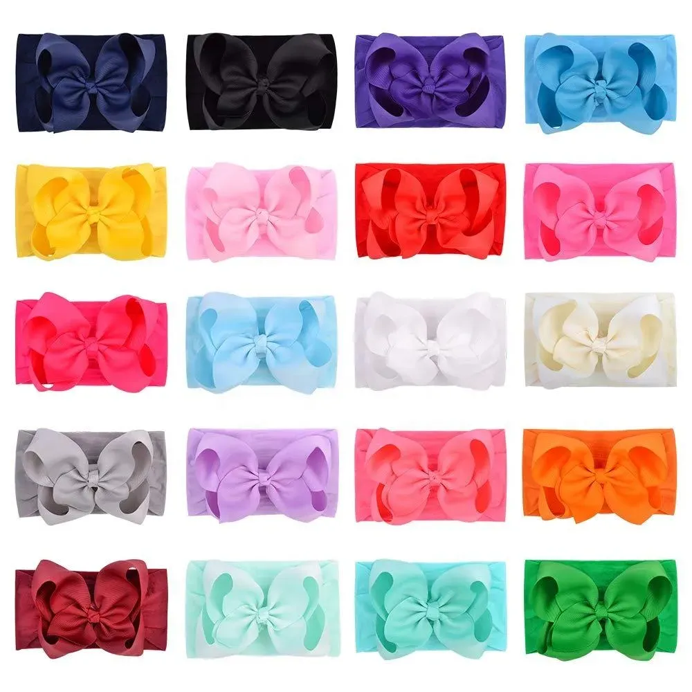 Make Your Princess Shine! ✨ 24 Pcs Baby Nylon Headbands Set - Super Soft & Stretchy Hair Bows for Newborns and Toddlers