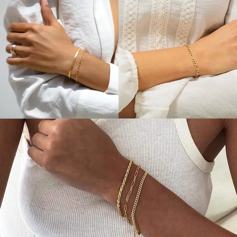 Stylish and exquisite stackable Cuban chain bracelet set, fashionable accessories, women's gifts, and fine jewelry.