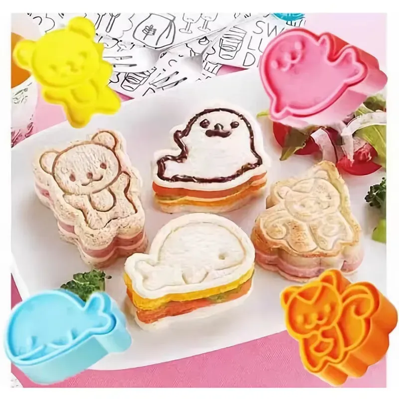 (4pcs 1set)Cute animal bread and toast making mold set, mini bear sandwich maker, baking tools