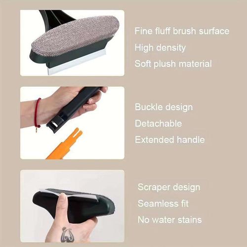 2-in-1 double-sided window cleaning brush with scraper, long handle, suitable for both wet and dry use, an ideal household cleaning tool.