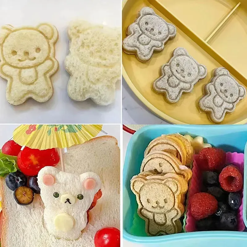 (4pcs 1set)Cute animal bread and toast making mold set, mini bear sandwich maker, baking tools
