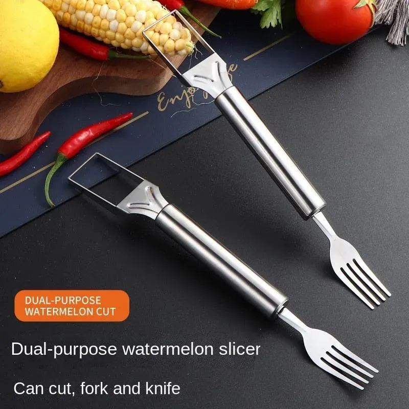 2-in-1 Stainless Steel Watermelon Slicer & Fork - Multi-functional Fruit Dicer