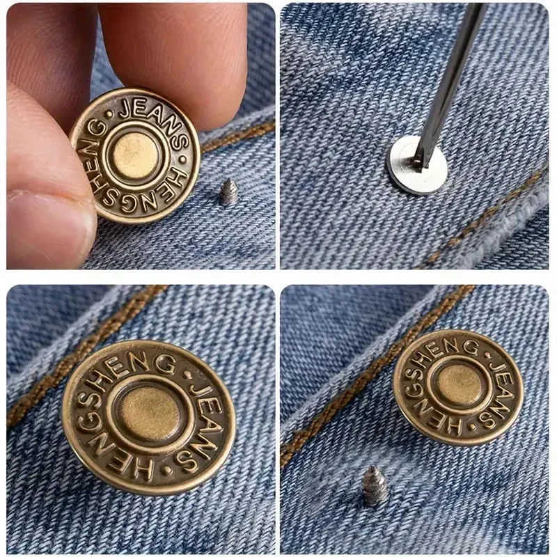 （50 Pcs 1set） Adjustable Metal Jean Snap Tacks ,17 mm No-Sew Nailess Removable Metal Jeans Buttons Replacement Repair Combo Thread Rivets and Screwdrivers