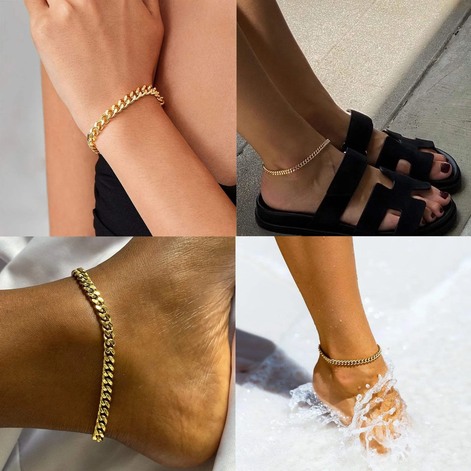 Romantic and exquisite new multi-layered anklet, Cuban chain style, fashionable and unique jewelry.