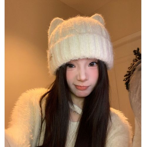 猫耳ニット帽／秋冬あったか／レディース
