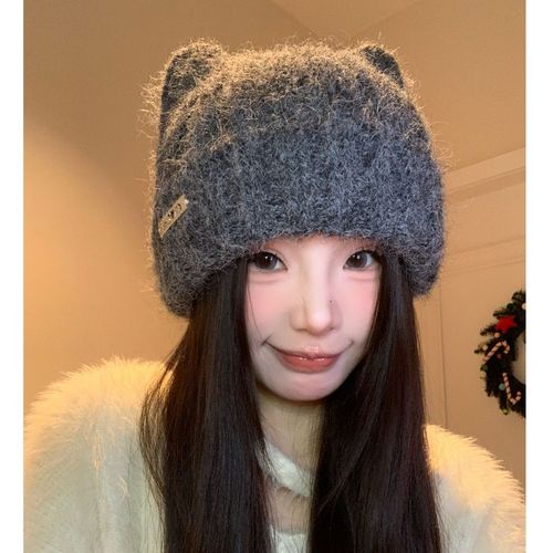 猫耳ニット帽／秋冬あったか／レディース