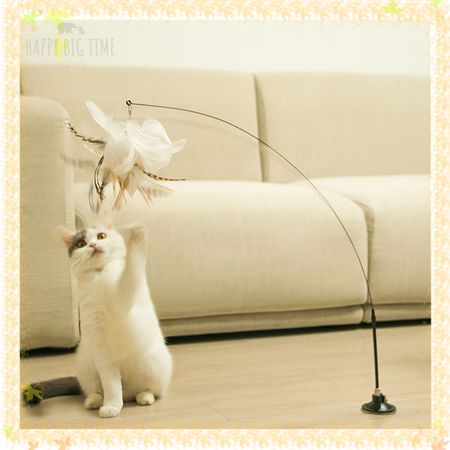 Cat Stick Long Rod Teaser Cat Stick Feather Bell Sucker Fixed Cat Interactive Toy Cat Accessories