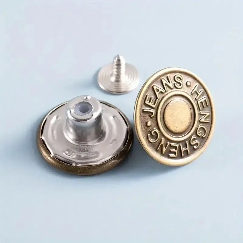 （50 Pcs 1set） Adjustable Metal Jean Snap Tacks ,17 mm No-Sew Nailess Removable Metal Jeans Buttons Replacement Repair Combo Thread Rivets and Screwdrivers