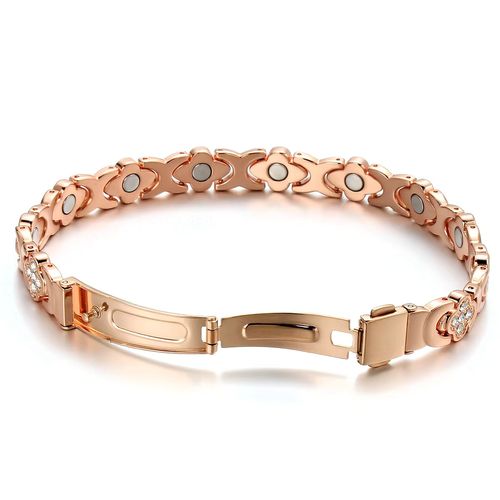 Hot Selling Super Quality 99.9% Solid Pure Copper Cuff Bracelet Inlaid Diamond Four Leaf Clover Built-in Multiple High Strength Magnets Health Magnetic Therapy Healing Bracelet