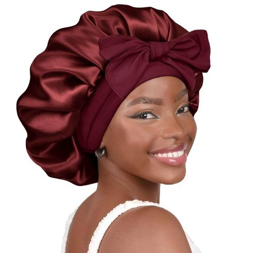 Adjustable satin head cap, premium sleep cap with drawstring, women's style