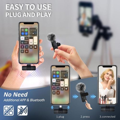 Wireless Lavalier Microphones for iPhone, Android, iPad - Mini Wireless Clip-on Microphones Crystal Clear Sound Quality for Recording, Live Streaming,Vlog