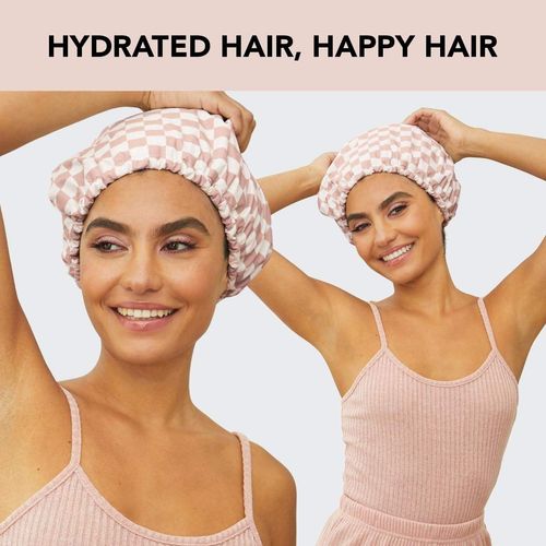 Luxury shower cap for women, reusable, waterproof - supple satin lining, quick-drying, adjustable, suitable for both long and short hair - terracotta.