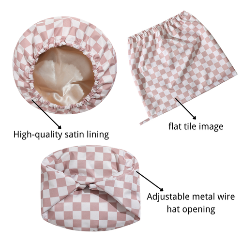 Luxury shower cap for women, reusable, waterproof - supple satin lining, quick-drying, adjustable, suitable for both long and short hair - terracotta.