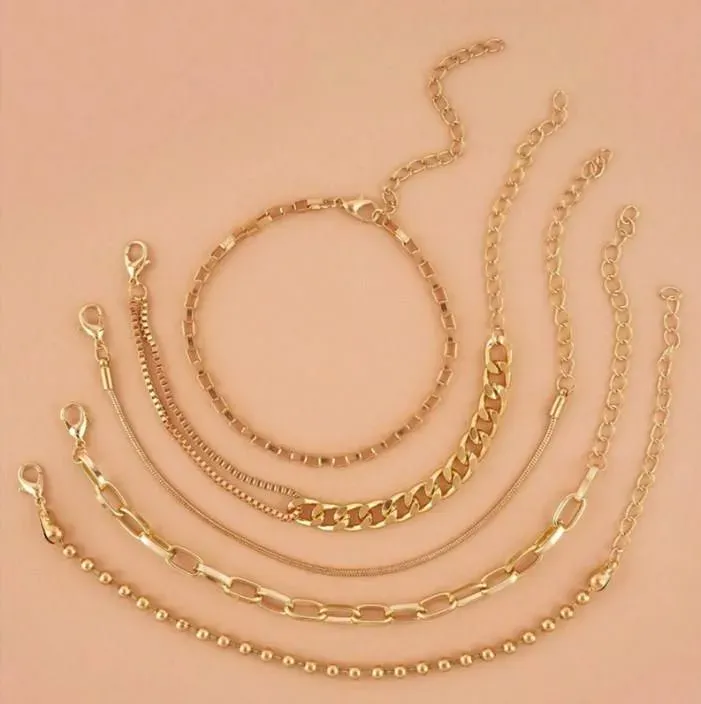 （5pcs 1 set）Stylish and exquisite stackable Cuban chain bracelet set, fashionable accessories, women's gifts, and fine jewelry.
