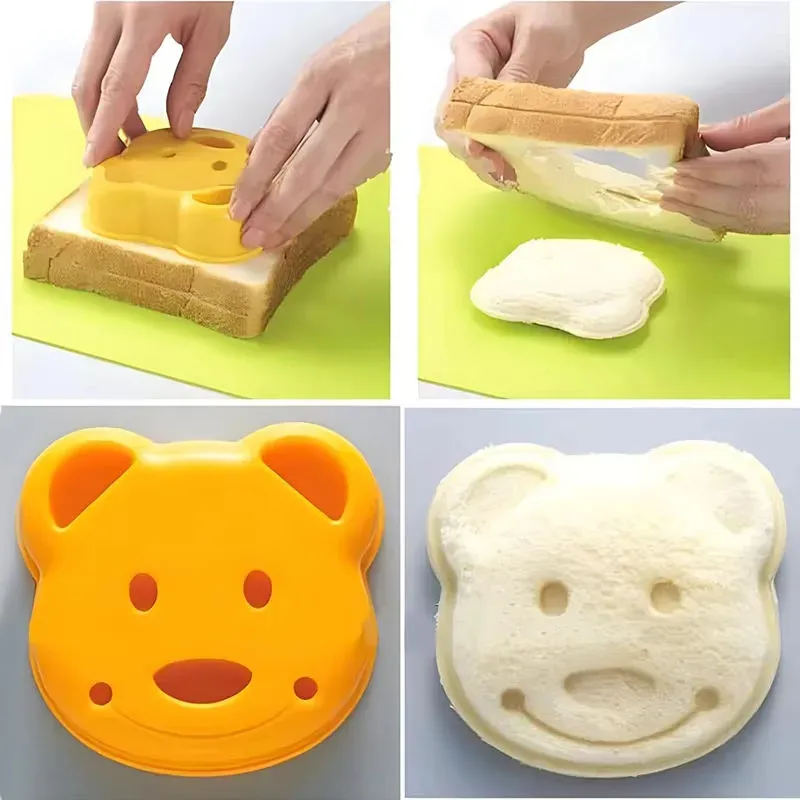 (4pcs 1set)Cute animal bread and toast making mold set, mini bear sandwich maker, baking tools