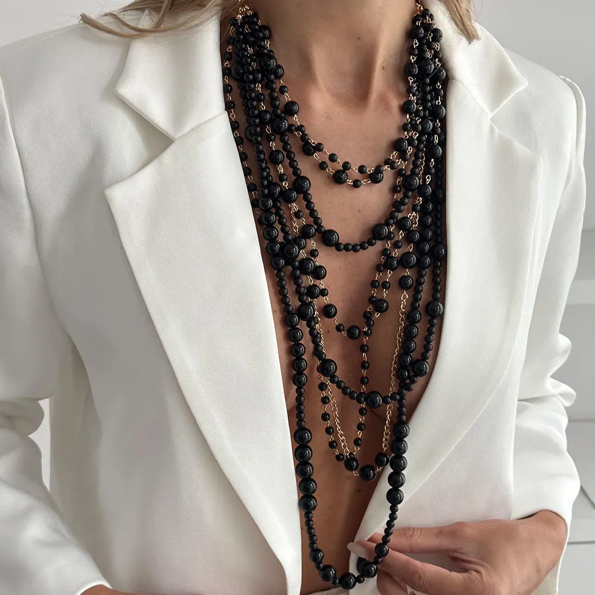 Boho Multi-Layer Faux Pearl Necklace for Women, Vintage Statement Fashion Jewelry, Versatile Gift for Daily Wear and Parties, String of Pearls