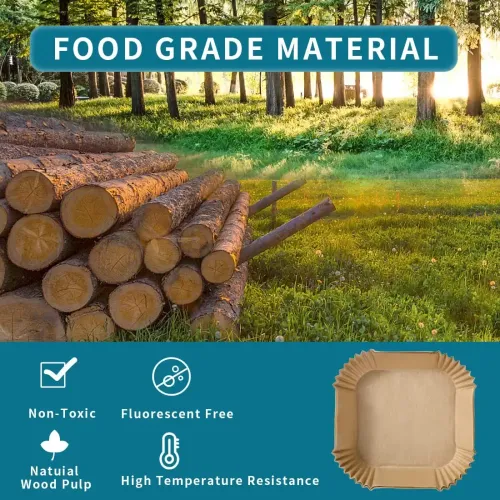 （100pcs 1set）Food Grade Silicone Air Fryer Liners | Unperforated Brown Round Disposable Baking & Cooking Paper | Non-Stick Oil-Proof Easy Cleanup