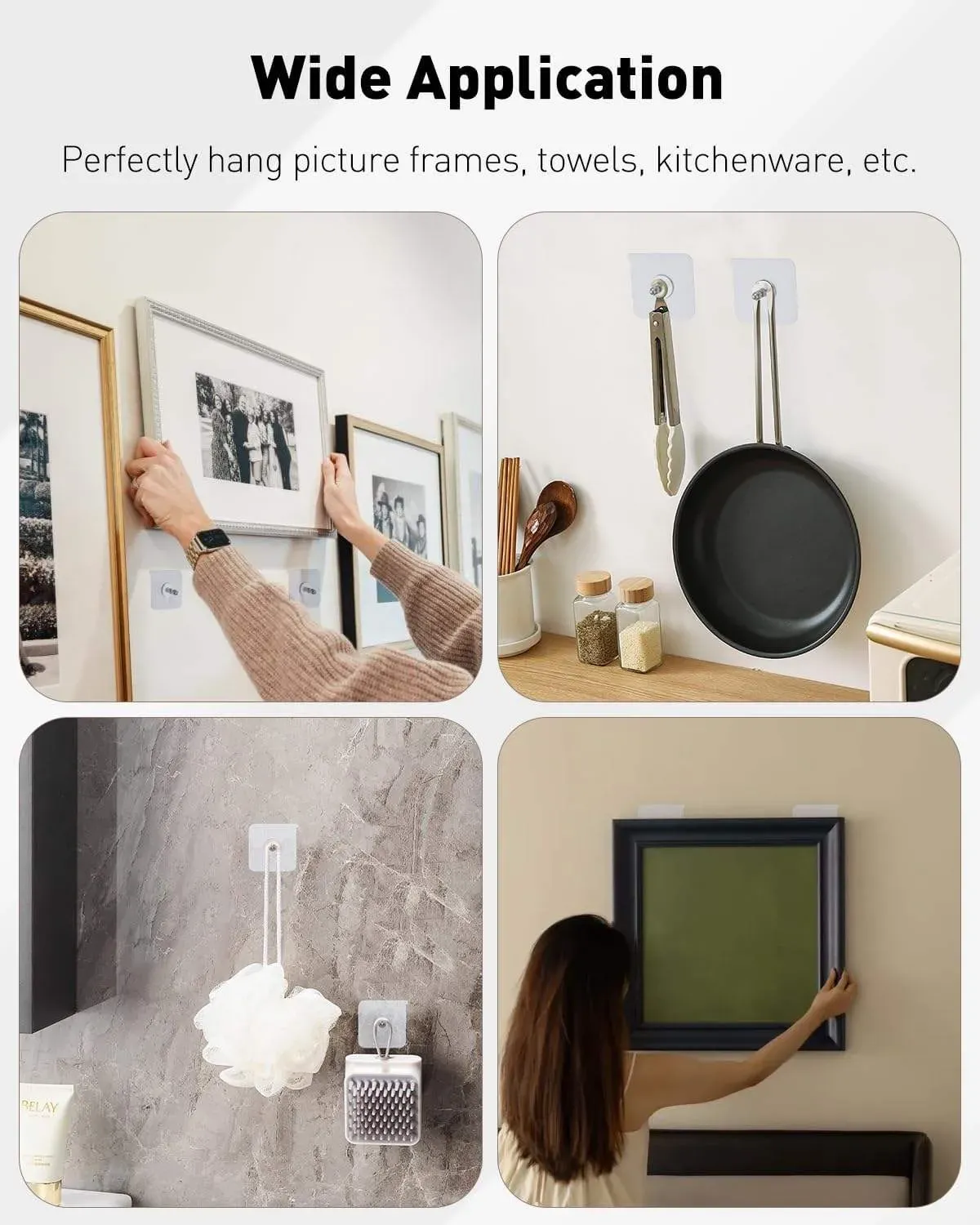（30PCS）Acrylic photo wall hooks, stainless steel and ceramic self-adhesive smooth lightweight wall hooks, easy to install.