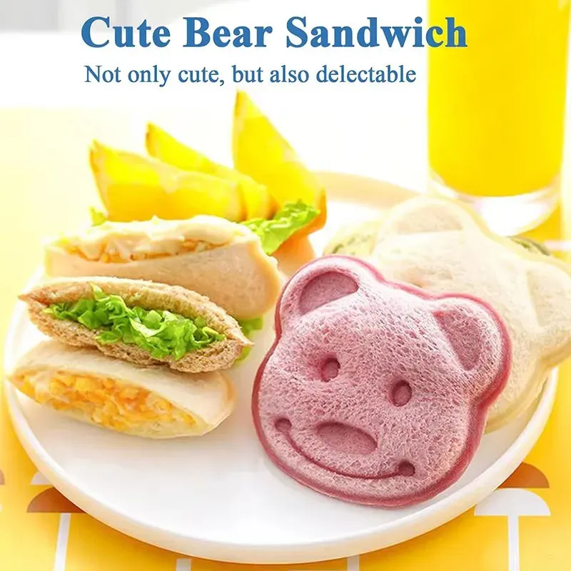 (4pcs 1set)Cute animal bread and toast making mold set, mini bear sandwich maker, baking tools