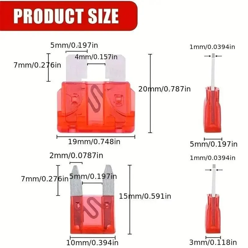 (300PCS 1SET)Mini automotive blade-type direct-insert fuse adapter wiring harness fuses: 1A, 2A, 3A, 5A, 7.5A, 10A, 15A, 20A, 25A, 30A, 39A