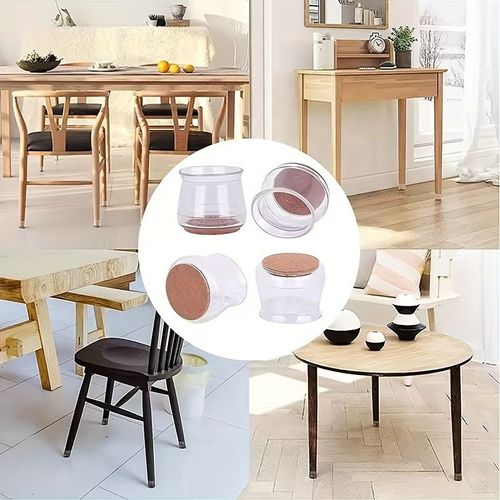 （8pcs 1set）Round Transparent Table and Chair Foot Cover Mute Wear-resistant Non-slip Floor Protector Stool Table Leg Protective Mat