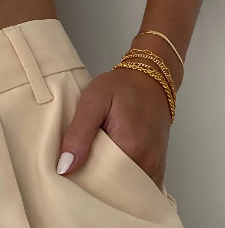 （5pcs 1 set）Stylish and exquisite stackable Cuban chain bracelet set, fashionable accessories, women's gifts, and fine jewelry.