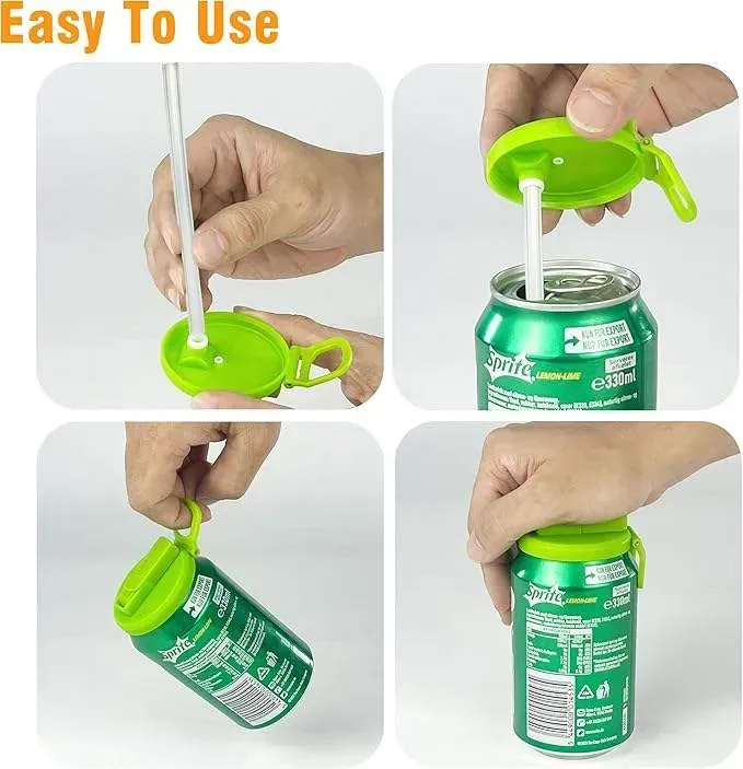 (4pcs 1set）Soda can lid with straw, made of plastic, comes with a silicone straw, BPA-free, reusable.