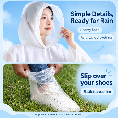 Disposable Raincoat Bundle - 5 Raincoats + 5 Pairs of Shoe Covers