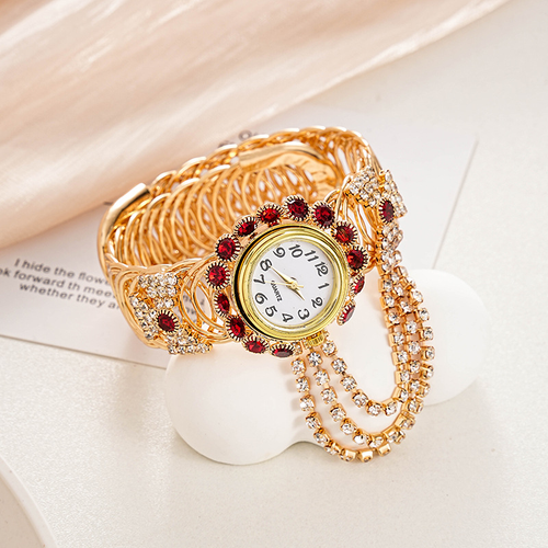 Women's Rhinestone Tassel Bangle Quartz Watch