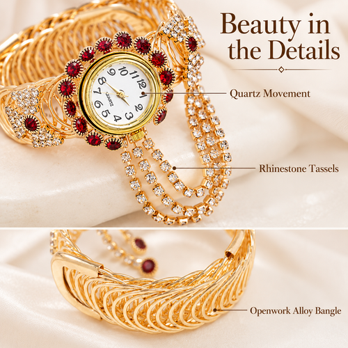 Women's Rhinestone Tassel Bangle Quartz Watch