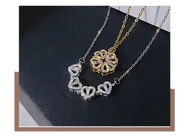 Magnetic Heart Shaped Four Leaf Clover Pendant Necklace