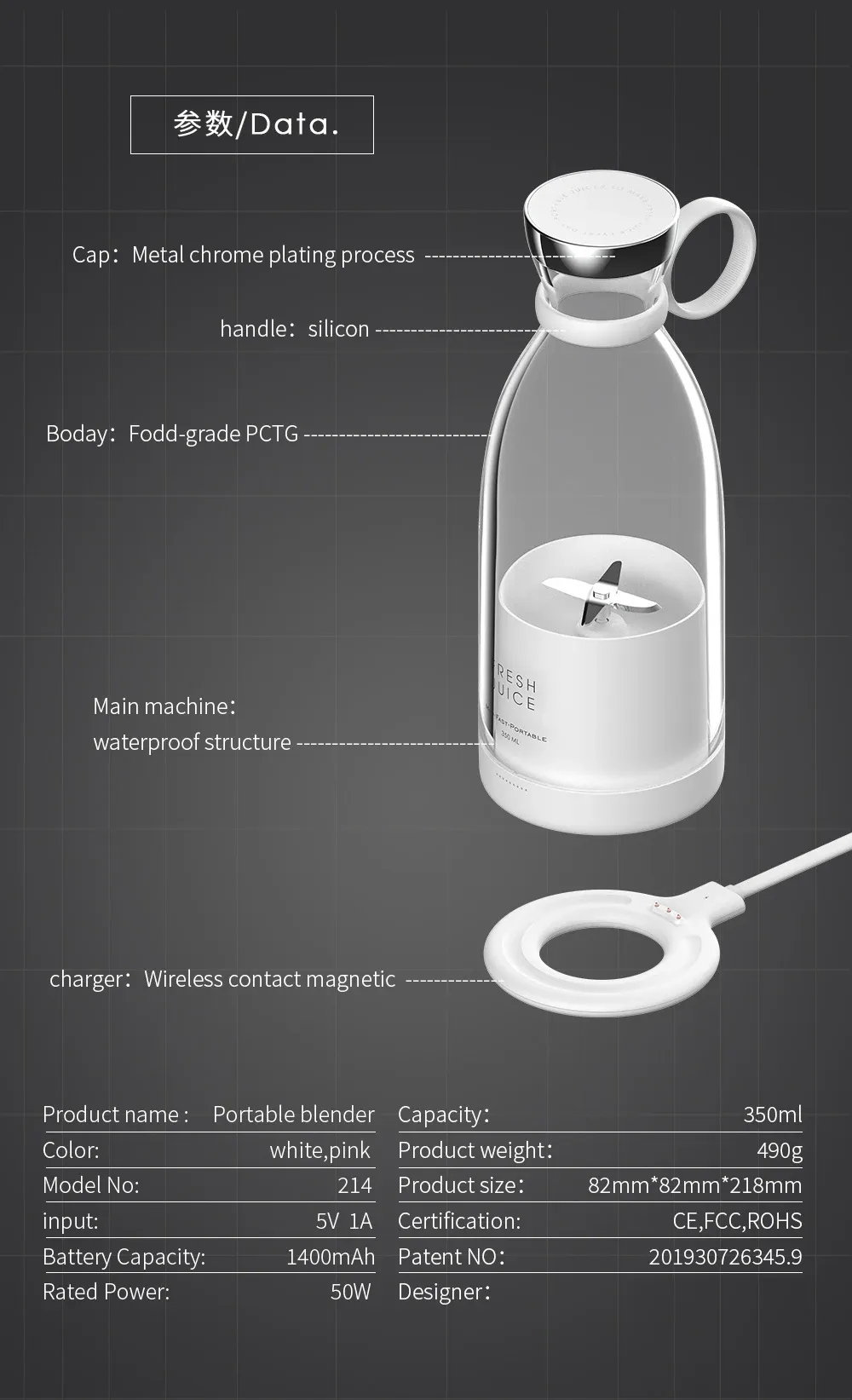 Private Label Portable Blender Usb Mixer Electric Travel Juicer Machine Licuadora Portatil Smoothie Blender