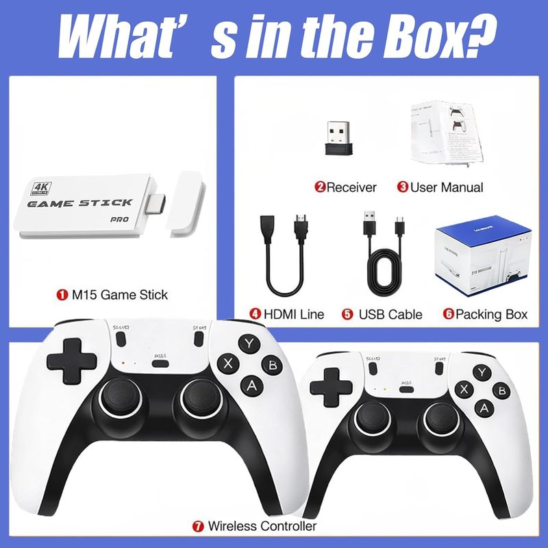 M15  Console 2.4G Dual Wireless Controller Game Stick 4K 20 Video Game Sticks