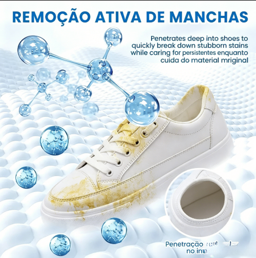Creme Limpador Multiuso Sem Enxágue para Sapatos Brancos 160g com Esponja Integrada para Interiores Automotivos de Couro e Silicone, Fórmula Suave, Delicada, Não Irritante e Ecológica