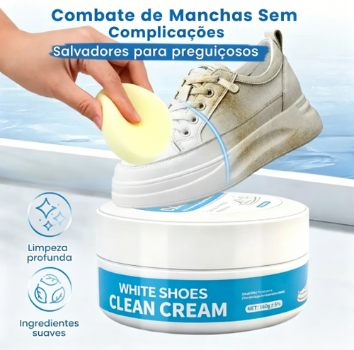 Creme Limpador Multiuso Sem Enxágue para Sapatos Brancos 160g com Esponja Integrada para Interiores Automotivos de Couro e Silicone, Fórmula Suave, Delicada, Não Irritante e Ecológica