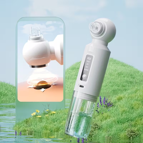 6-head vacuum electric blackhead pore cleaner, USB rechargeable mini bubble beauty device, press and hold the power button for 3 seconds to activate heating mode. Automatically maintains a constant temperature of 46°C.