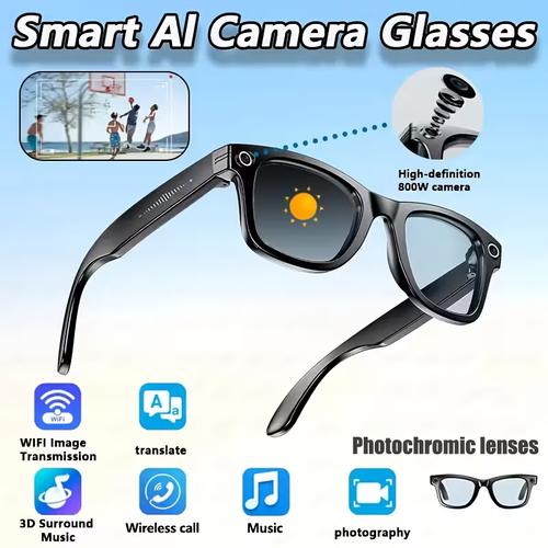 Smart Camera Glasses, Dual Camera, HD Video Recording, Real-Time Translation, Protection, iPhone Compatible Smart Glasses for Travel, Vlogging, Outdoor Adventures - Ideal for Hands-Free Calls, Music, Photos, Video Recording for YouTube, Photography, Gaming