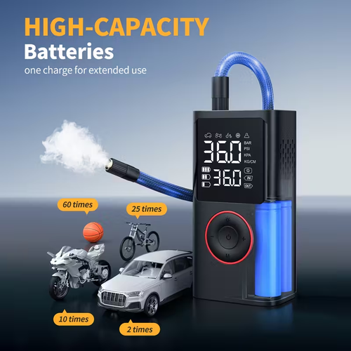 Portable Wireless Tire Inflator - Wireless air compressor with digital pressure gauge and LED light, USB charging, 2x faster inflation, suitable for SUVs, cars, bicycles, motorcycles, sports equipment, and balls.