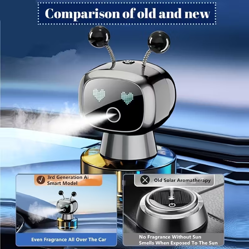 Smart car air freshener, USB charging design, automatic fragrance when the car starts and stops, interesting AI expression changes, four-level fragrance concentration adjustment, ideal car decoration, the best gift