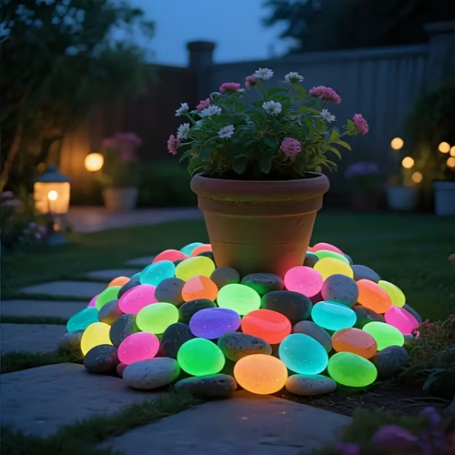 48 pieces of 1.77-inch extra large resin luminous pebble DIY garden lights, outdoor decoration romantic starry sky design, wedding scene, flower pot decoration, can glow in the sun or light