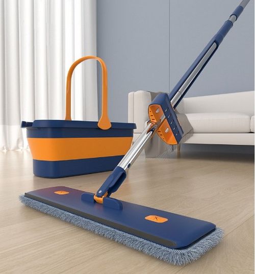 Hands Free Home Floor Cleaning Mop Flat Mop and Bucket Set 2 Reusable Microfiber Mop Pads Included Home Cleaning Supplies